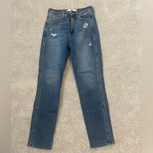 Hollister Women's Dark Blue Distressed Mom Jeans